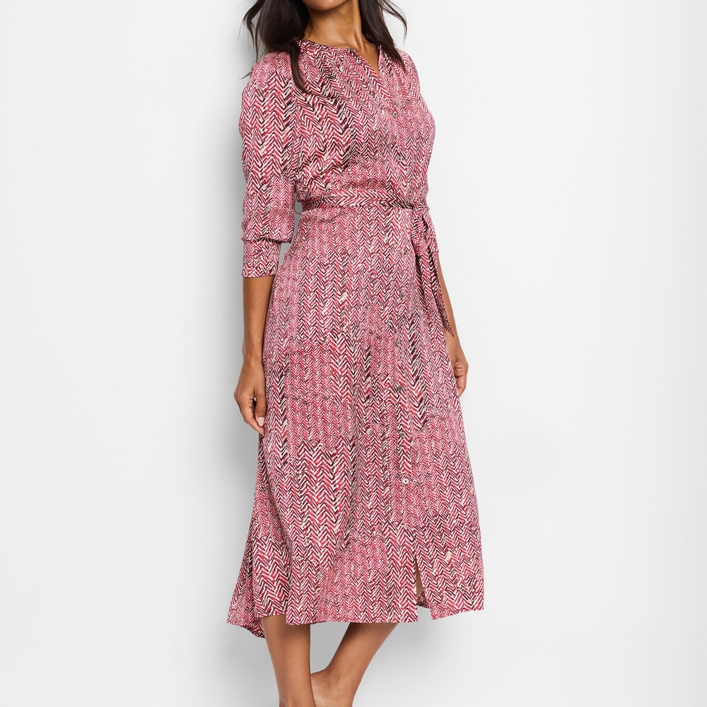 Elegant Pink Patterned Midi Dress